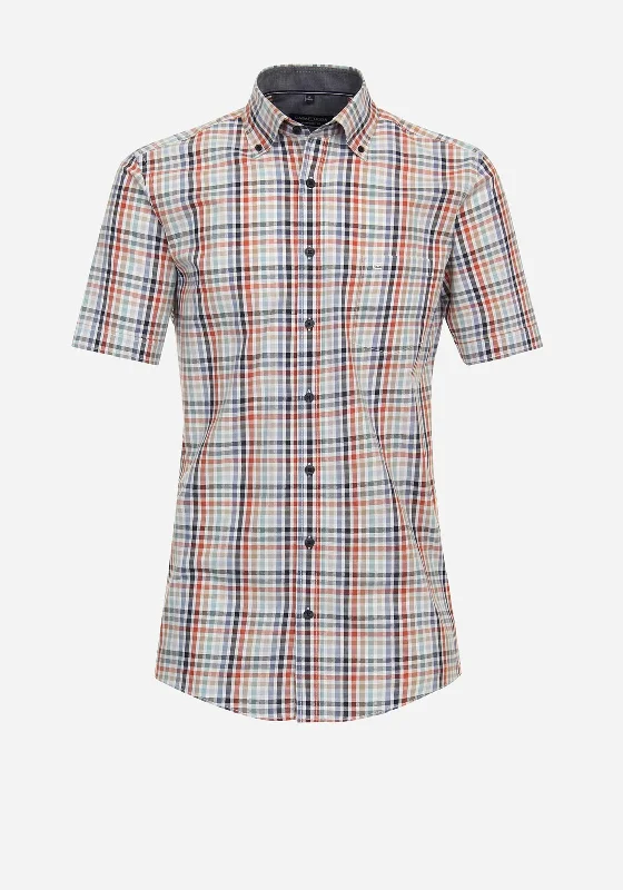 Major Savings Casa Moda Spring Gingham Short Sleeve Shirt, Tangerine Tango