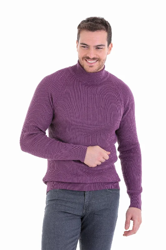 Slim Fit Purple Turtleneck Sweater