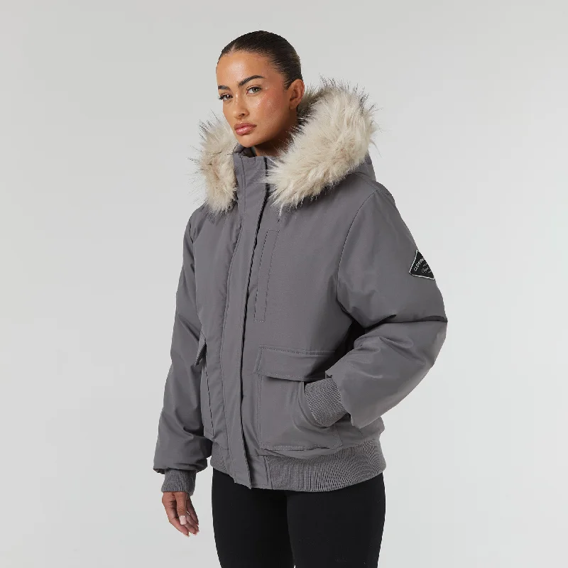 Weekend Bargains to Relish Faux Fur Cropped Parka | Charcoal