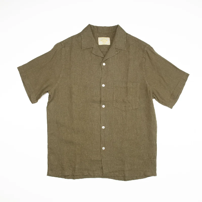 Weekend Specials to Snag Linen Camp Collar Shirt in Olive