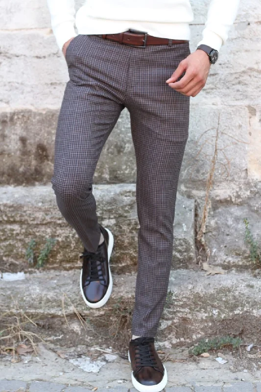 Lynn Camel Slim Fit Plaid Pants