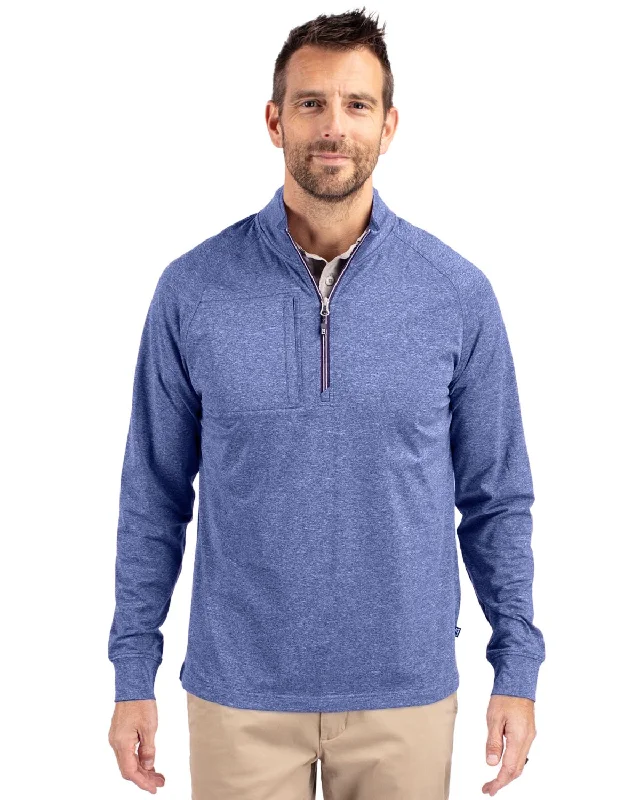 Don’t Miss Out Cutter & Buck Adapt Eco Knit Heather Quarter Zip Pullover Tour Blue