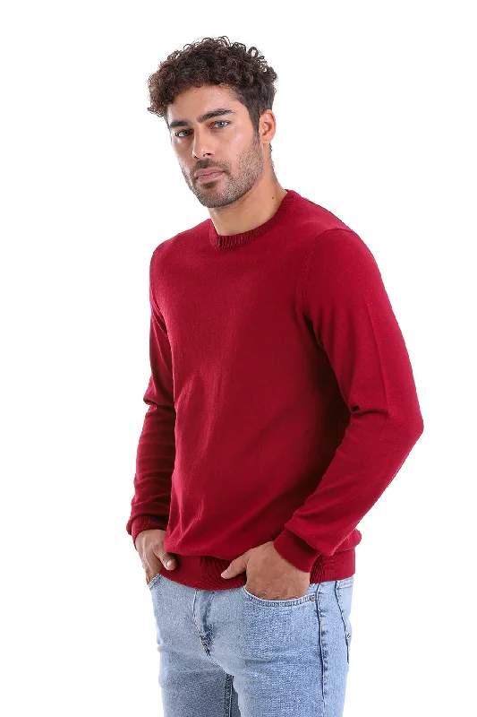 Don't Miss Regular Fit Cotton Burgundy Crewneck Sweater