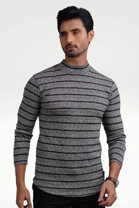 Closeout Sale Silvered Slate Mock Neck Striped Sweatshirt