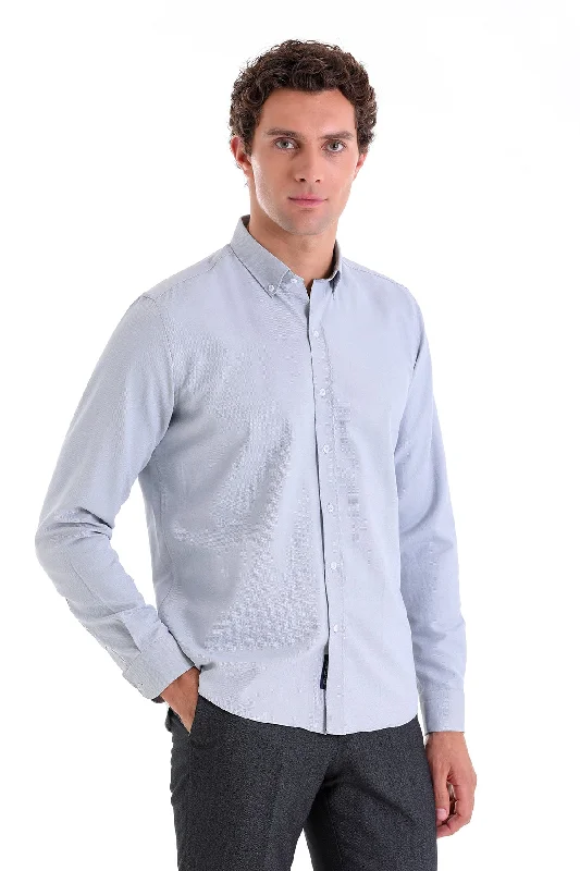 Comfort Fit Long Sleeve Cotton Blend Gray Casual Shirt