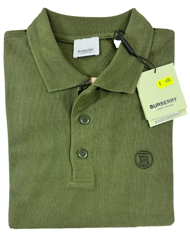 Hurry Up Burberry Men Polo Shirt Eddie Olive Cotton Regular Fit L BLACK FRIDAY SALE