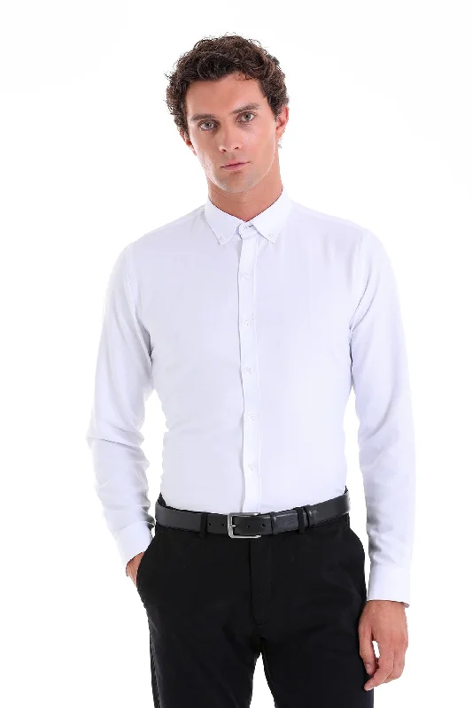 Comfort Fit Plain Cotton Blend White Casual Shirt