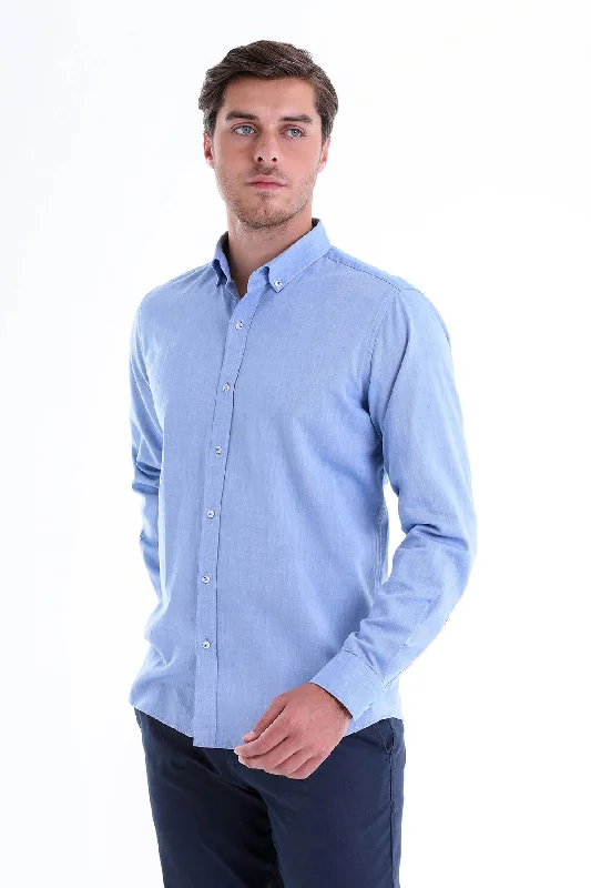 Stock Clearance Comfort Fit Long Sleeve Cotton Dark Blue Casual Shirt