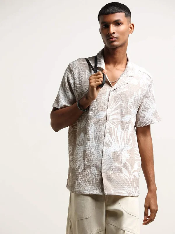 Price Meltdown Nuon Beige Floral Print Relaxed Fit Shirt
