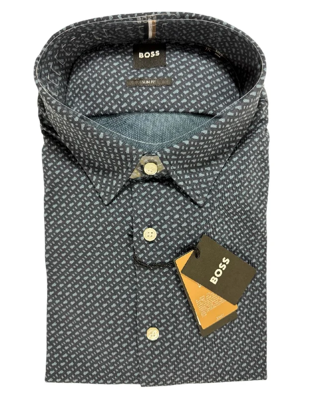 Weekend Deals You Can't Resist Hugo Boss Shirt Midnight Gray Pattern L Slim Fit SALE