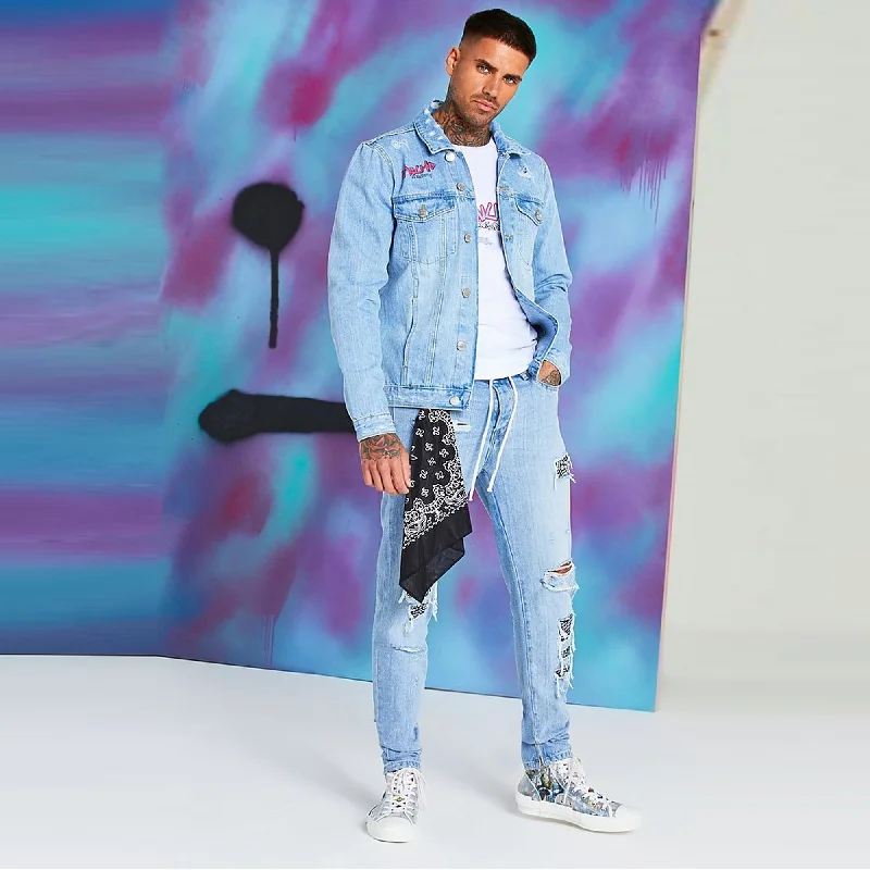 BOOHOO.MAN - Men 'Blue' Quavo Denim With Huncho Print Jacket MN095