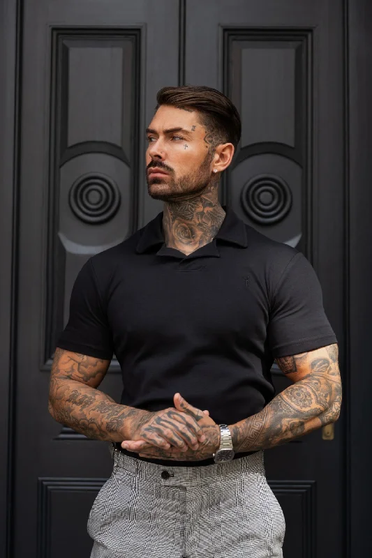 Midnight Madness Father Sons Classic Black Polo Shirt With Revere Collar - FSH1060