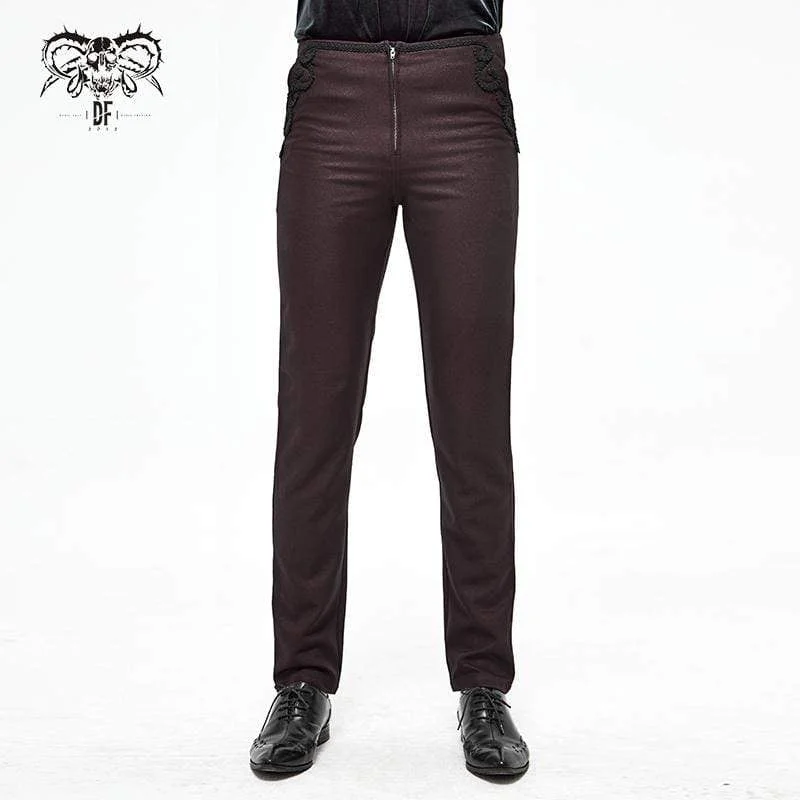 Men's Gothic Front Zip Suit Pants Dark Red