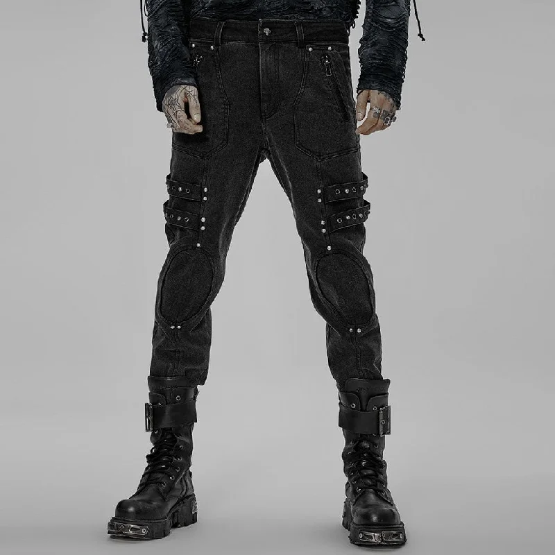 Men's Punk Patch Splice Distressed Pants