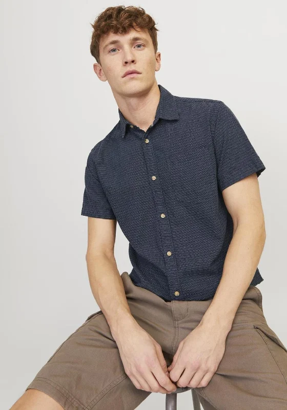 Price Smash Jack & Jones Abel Short Sleeve Shirt, Navy Blazer