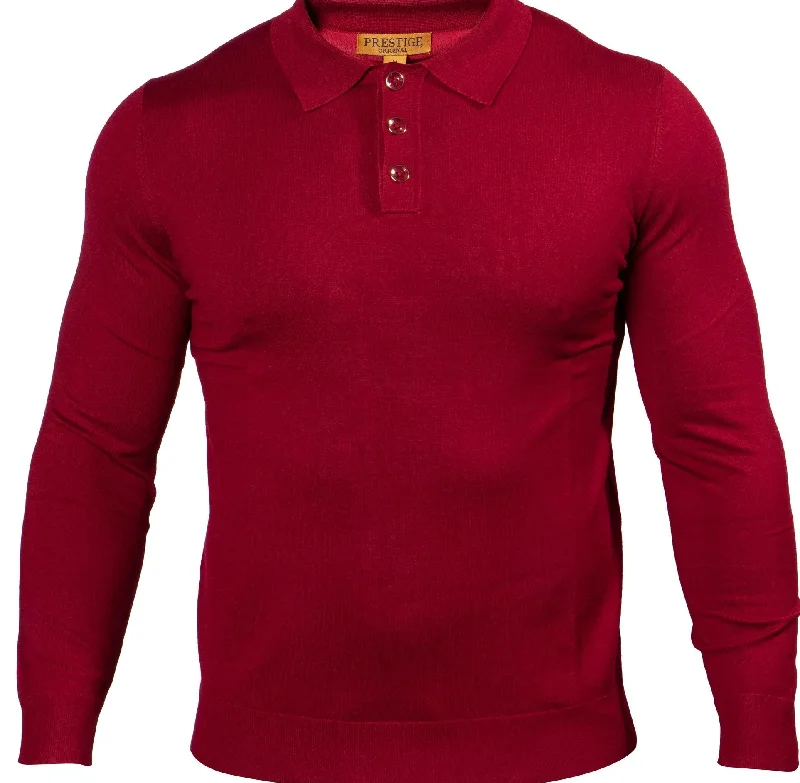 Prestige MCS-290 Long Sleeve 3 Buttons Polo Burgundy