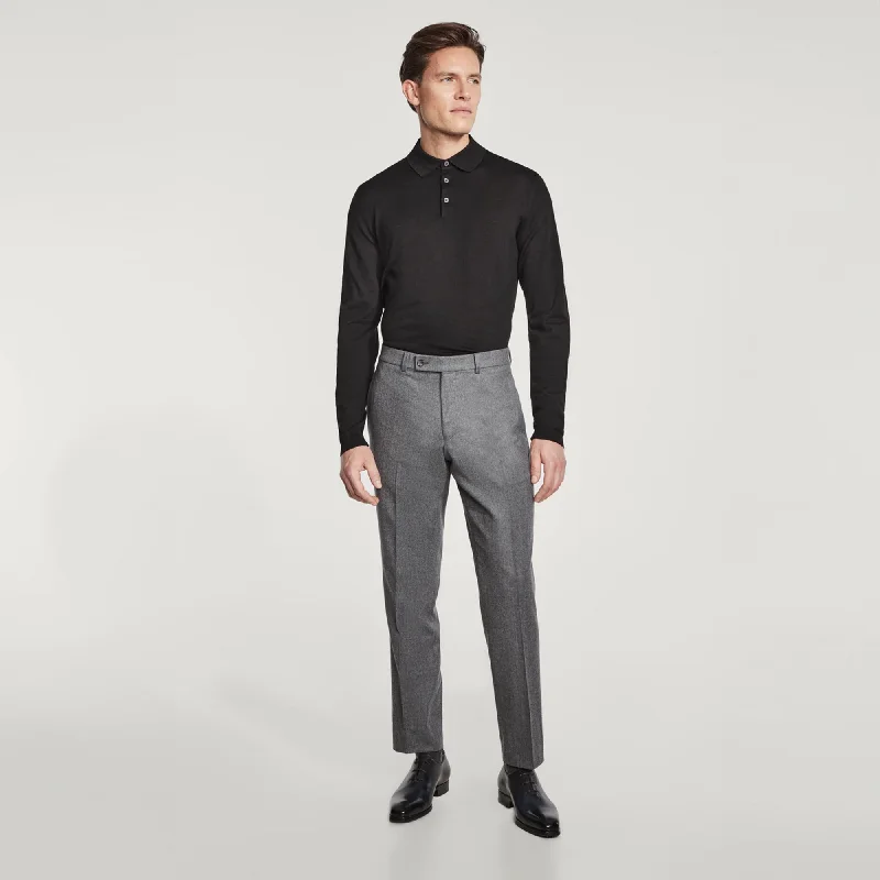 Gray Flannel Wool Modern Fit Yardley Flat Front Trousers - Jack Victor