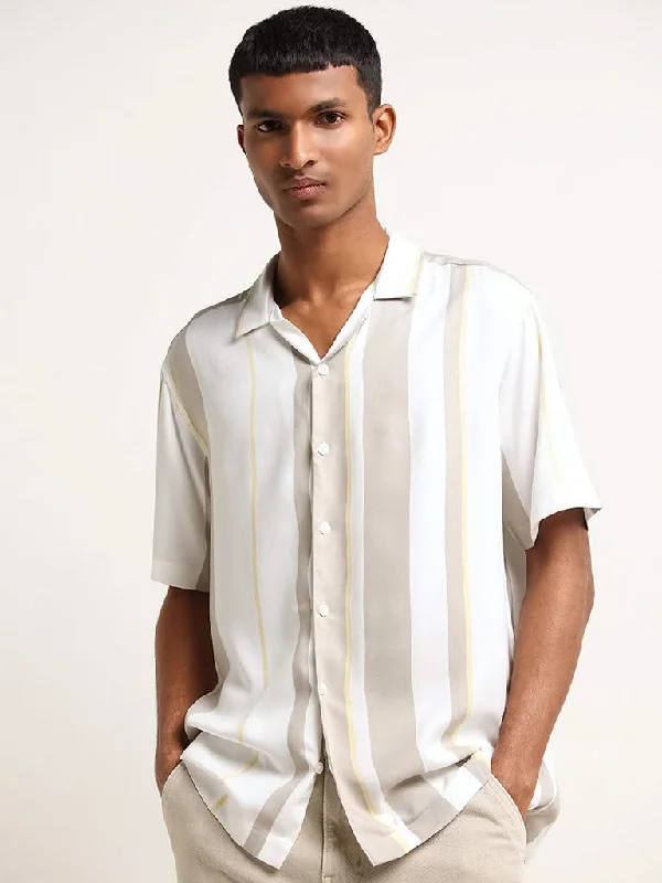 Nuon White Relaxed Fit Striped Shirt