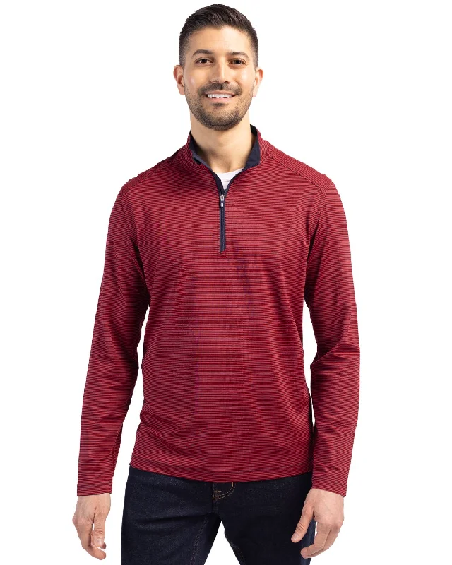 Friends and Family Sale Cutter & Buck Virtue Eco Pique Micro Stripe Quarter Zip Red/Navy Blue