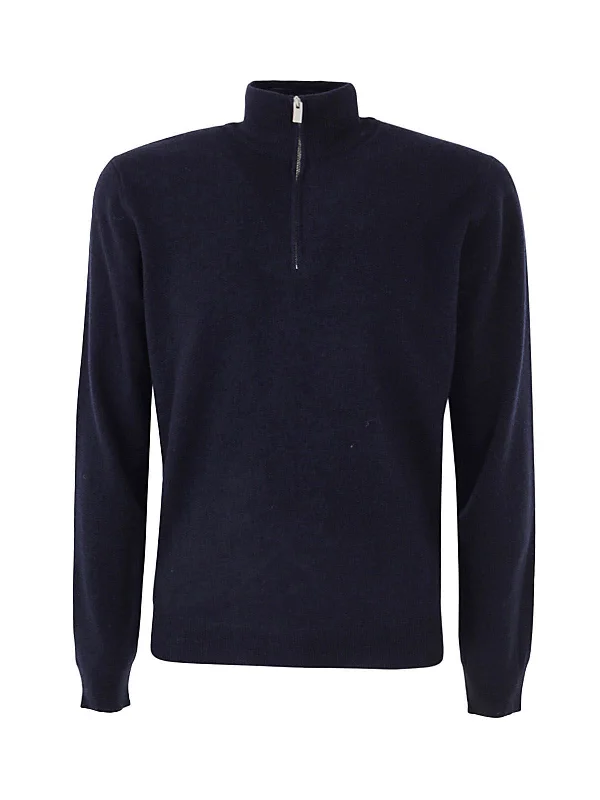 Luxury Black Royal Merino Quarter Zip - FILIPPO DE LAURENTIIS