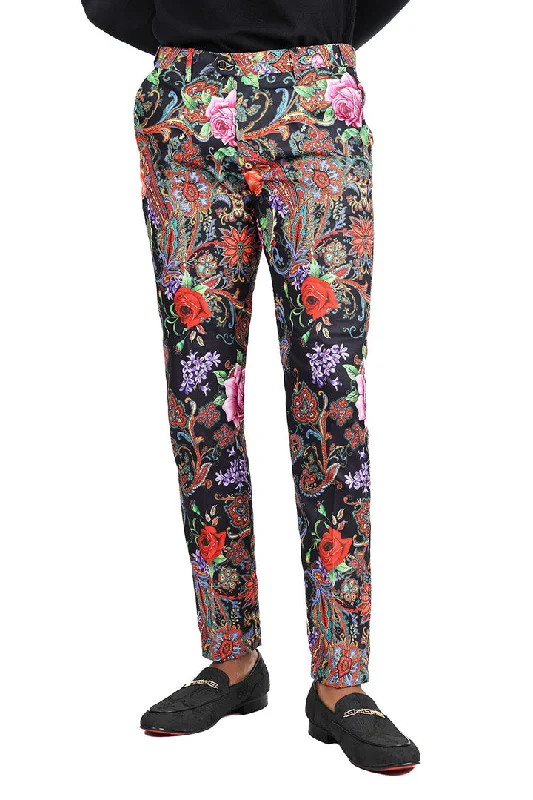 Barabas Pleasure Seeking CP175 Floral  Slim Fit Pants Black