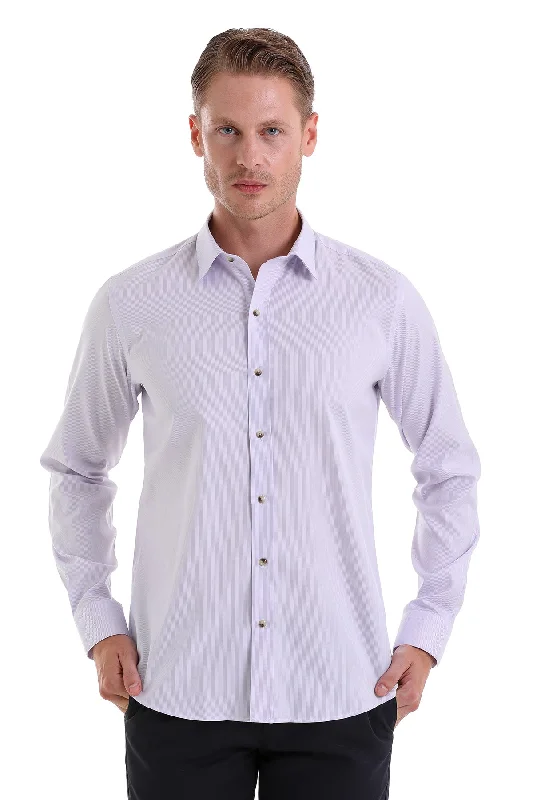 Year-End Sale Comfort Fit Long Sleeve Cotton Lilac Casual Shirt