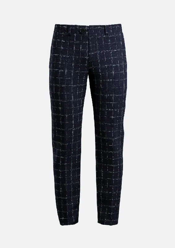 Navy Flannel Windowpane Pants