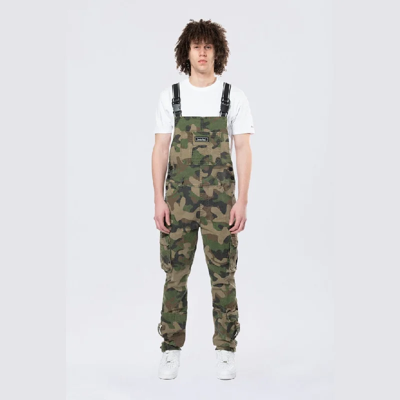 Tapered Cargo Strap Canvas Overalls - Wood Camo