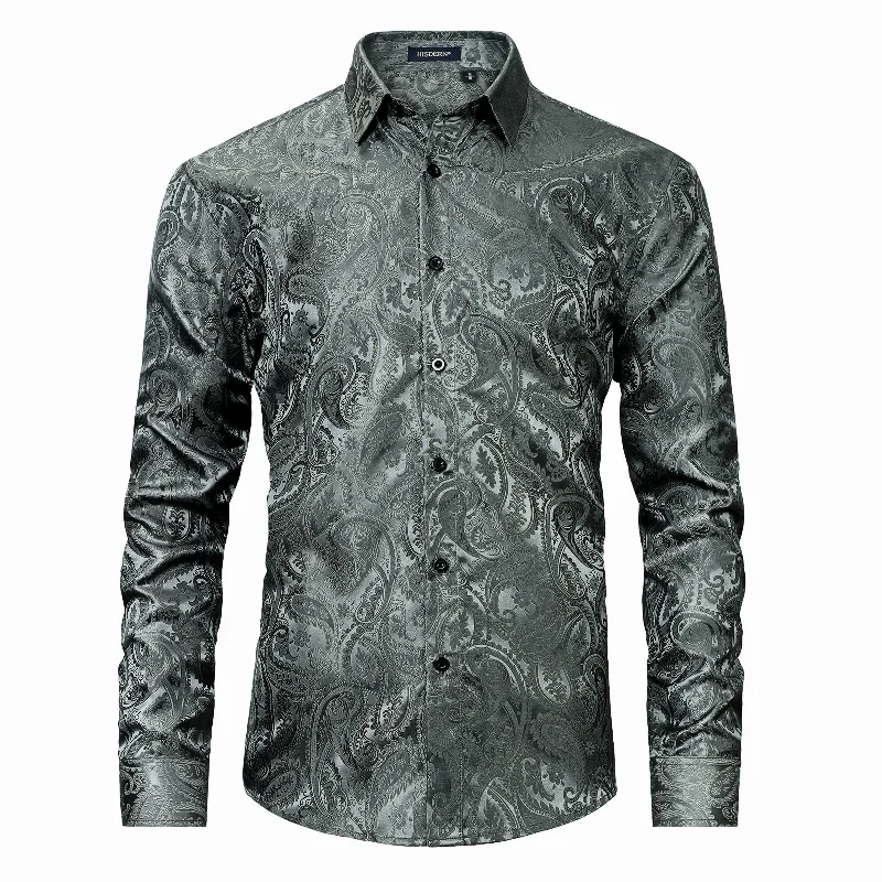 Weekend Specials to Celebrate Men's Long Sleeve Shiny Shirt With Printing - GRAY