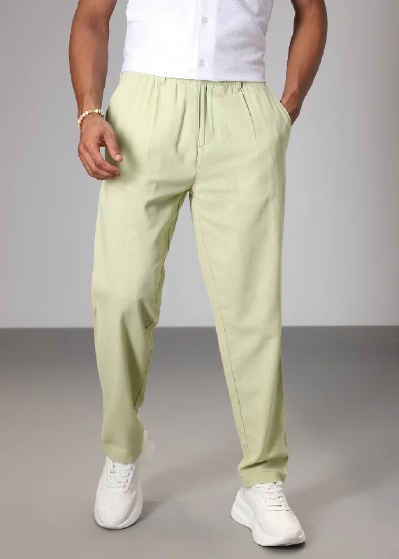 Act Fast Pastel Green Comfort Fit Linen Pant