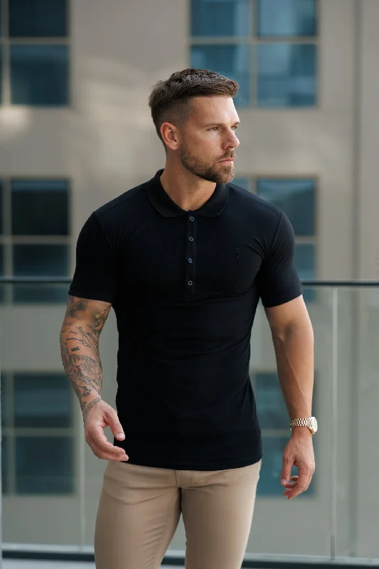Exclusive Online Offer Father Sons Classic Black Polo Shirt with Tonal Button and Embroidery - FSH824 Exclusive Online Offer Father Sons Classic Black Polo Shirt with Tonal Button and Embroidery - FSH824