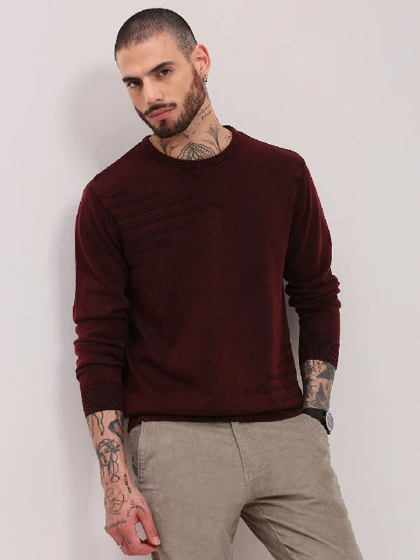 Men Maroon Solid Sweater