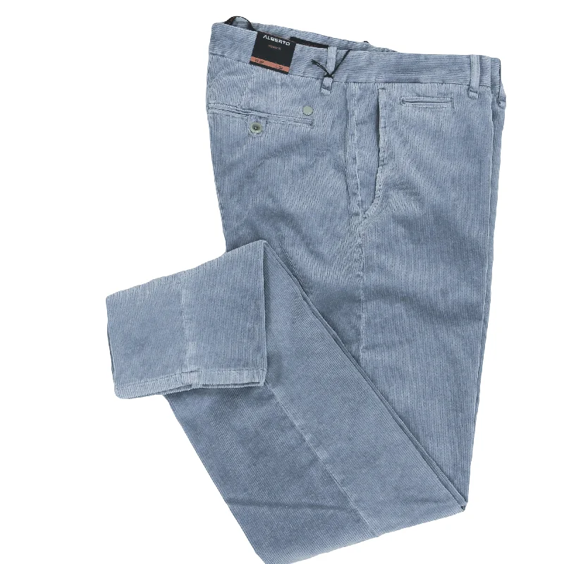 Steel Blue Corduroy Lou Regular Fit Chino Pants - ALBERTO