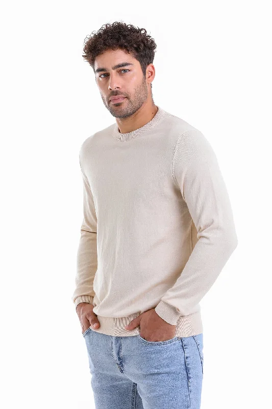 Huge Savings Regular Fit Cotton Cream Crewneck Sweater
