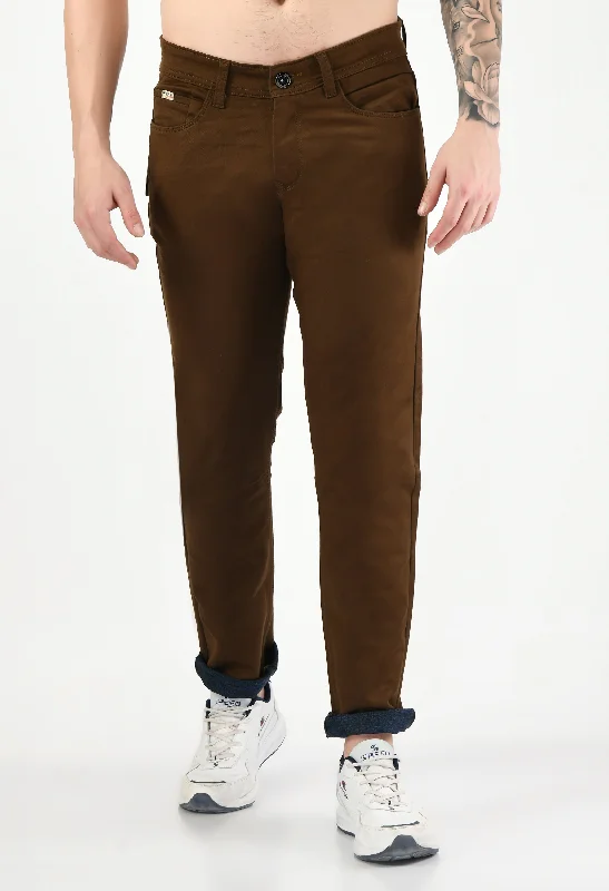 Weekend Discounts to Savor Solid Cotton Rust Straight Fit Casual Trouser