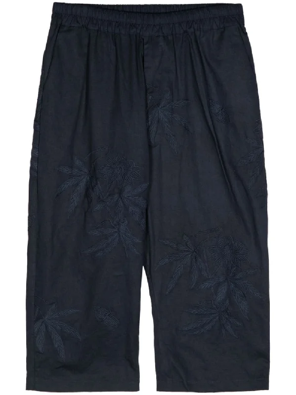 Grand Opening Sale Floral-Embroidered Cropped Trousers