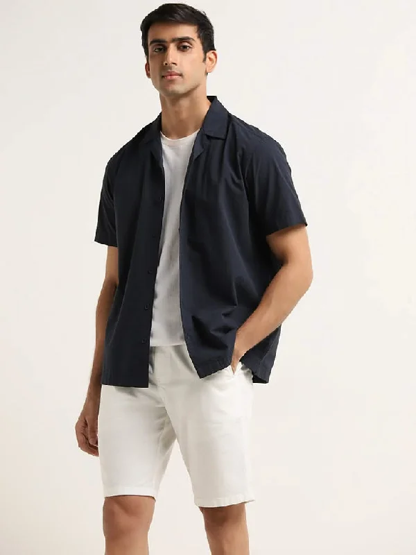 Exclusive Savings WES Casuals Navy Textured Cotton Relaxed Fit Shirt