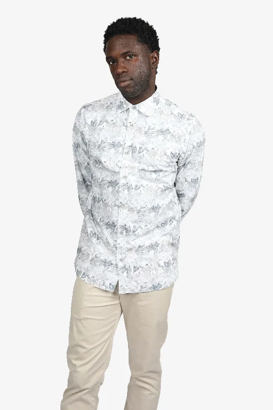 Faded Floral Khaki Cotton Poplin Shirt