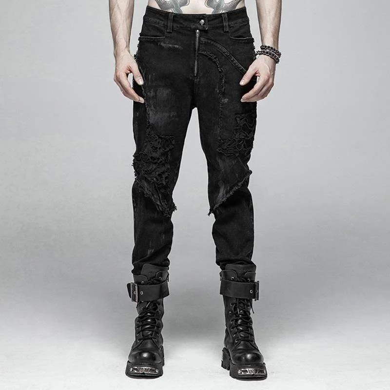 Men's Punk Ripped Denim Pants