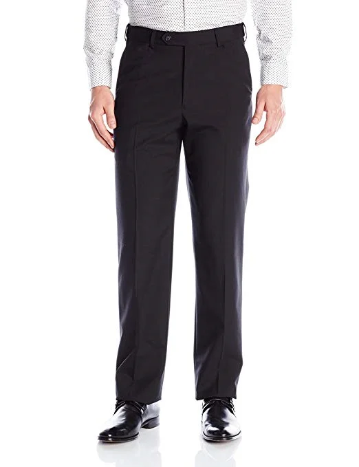 Steal Deal Palm Beach Wool/Poly Black Flat Front Expander Pant Big and Tall