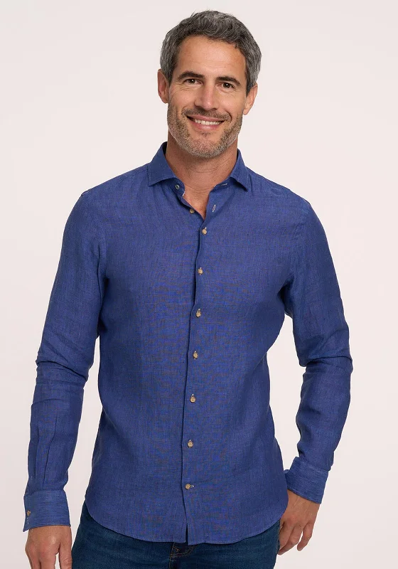 Midnight Madness R2 Amsterdam Long Sleeve Linen Shirt, Cobalt