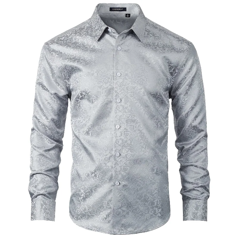 Weekend Price Cuts Galore Men's Long Sleeve Shirt With Printing - 06-WHITE SILVER
