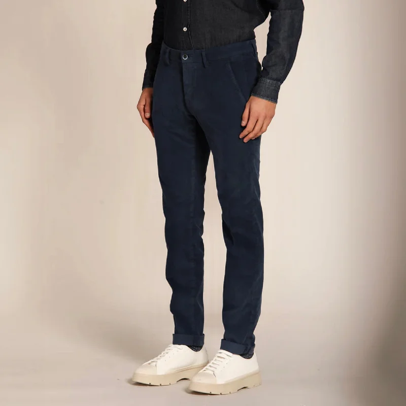 Navy Blue Baby Cord Slim Fit Stretch Chino - Mason's