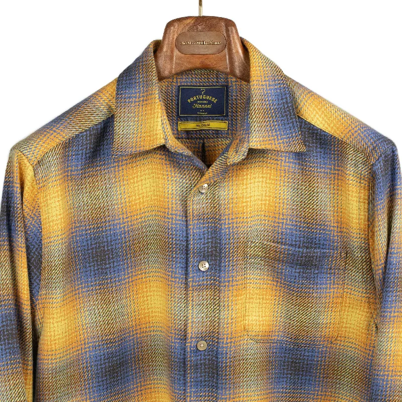 Weekend Specials to Love Cerejeira shirt in honey, light blue and brown shadow plaid cotton flannel