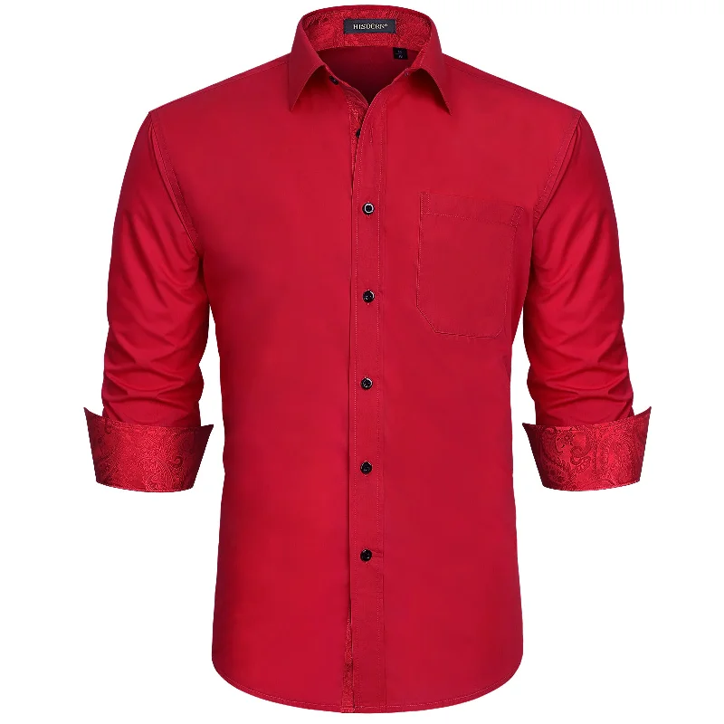 New Arrival Men's Patchwork Dress Shirt with Pocket - RED/PAISLEY