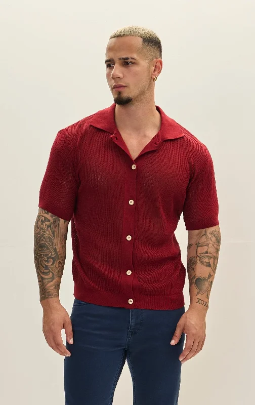 Crazy Savings See Through Button Down Mesh Top - Burgundy