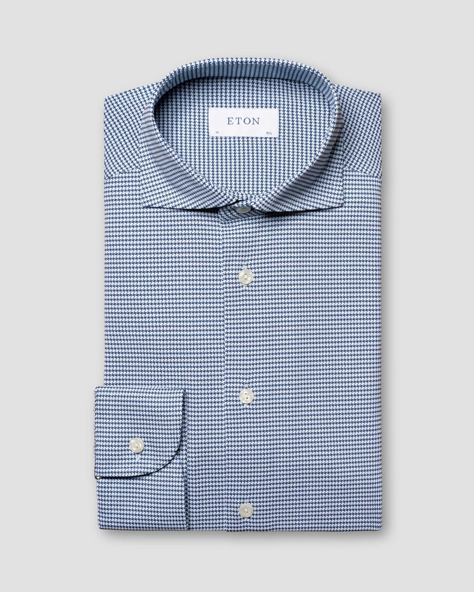 Year-End Clearance Mid-Blue Houndstooth 4-Way Stretch Slim Fit Shirt - ETON