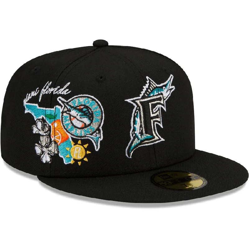 Year-End Sale Miami Marlins New Era City Cluster 59FIFTY Fitted Hat - Black