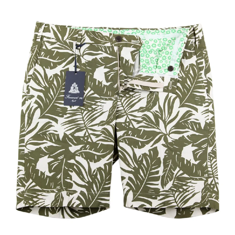 Epic Deals Finamore Napoli Olive Green Palm Leaf Shorts