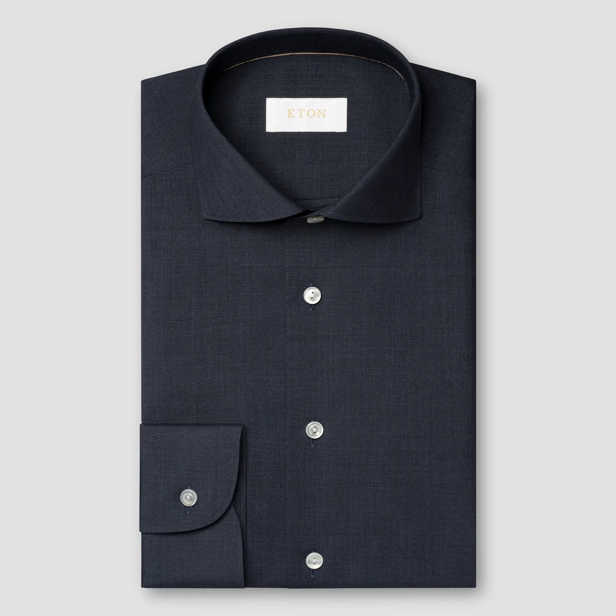 Navy Blue Solid Merino Wool Slim Fit Shirt - ETON